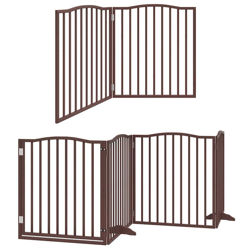 vidaXL Dog Gate with Door Foldable 12 Panels Brown 960 cm Poplar Wood