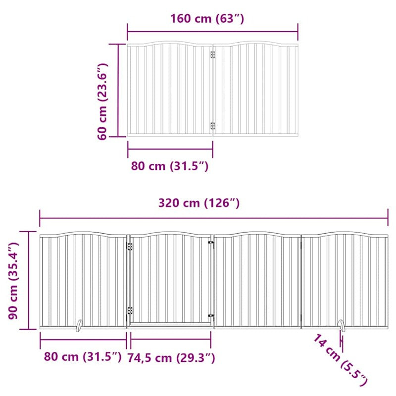 vidaXL Dog Gate with Door Foldable 12 Panels Brown 960 cm Poplar Wood