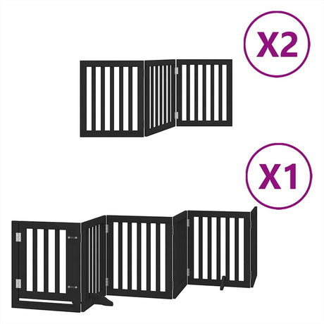 vidaXL Dog Gate with Door Foldable 12 Panels Black 600 cm Poplar Wood