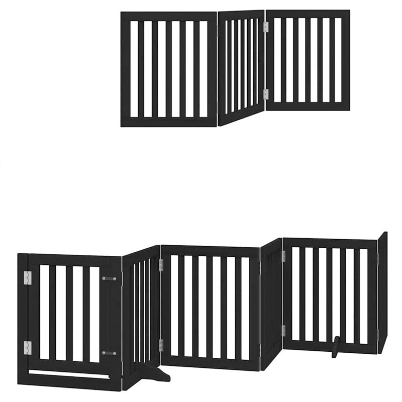 vidaXL Dog Gate with Door Foldable 12 Panels Black 600 cm Poplar Wood