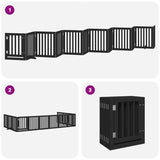 vidaXL Dog Gate with Door Foldable 12 Panels Black 600 cm Poplar Wood