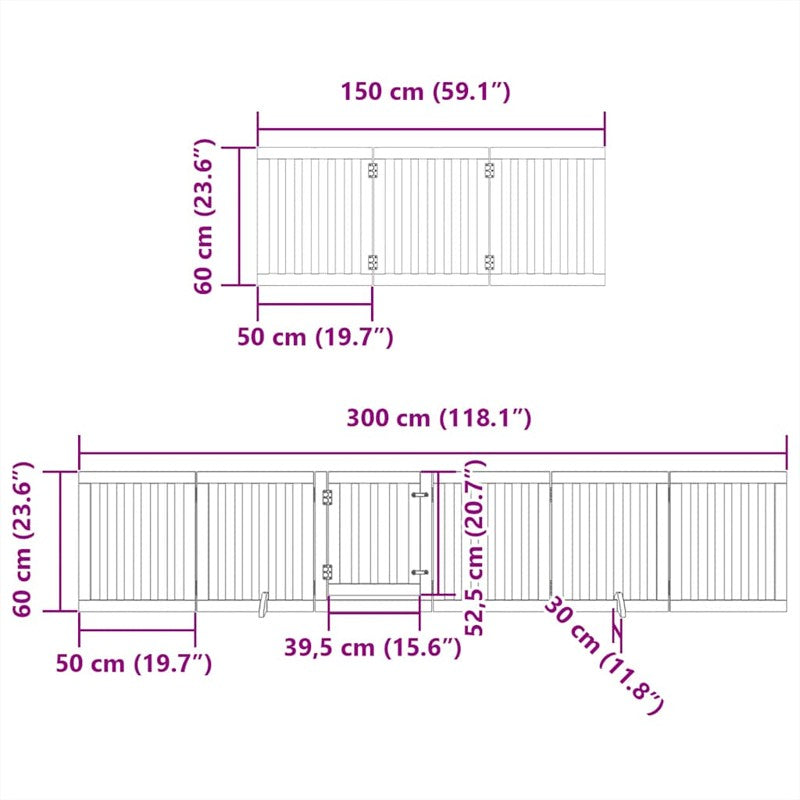 vidaXL Dog Gate with Door Foldable 12 Panels Black 600 cm Poplar Wood