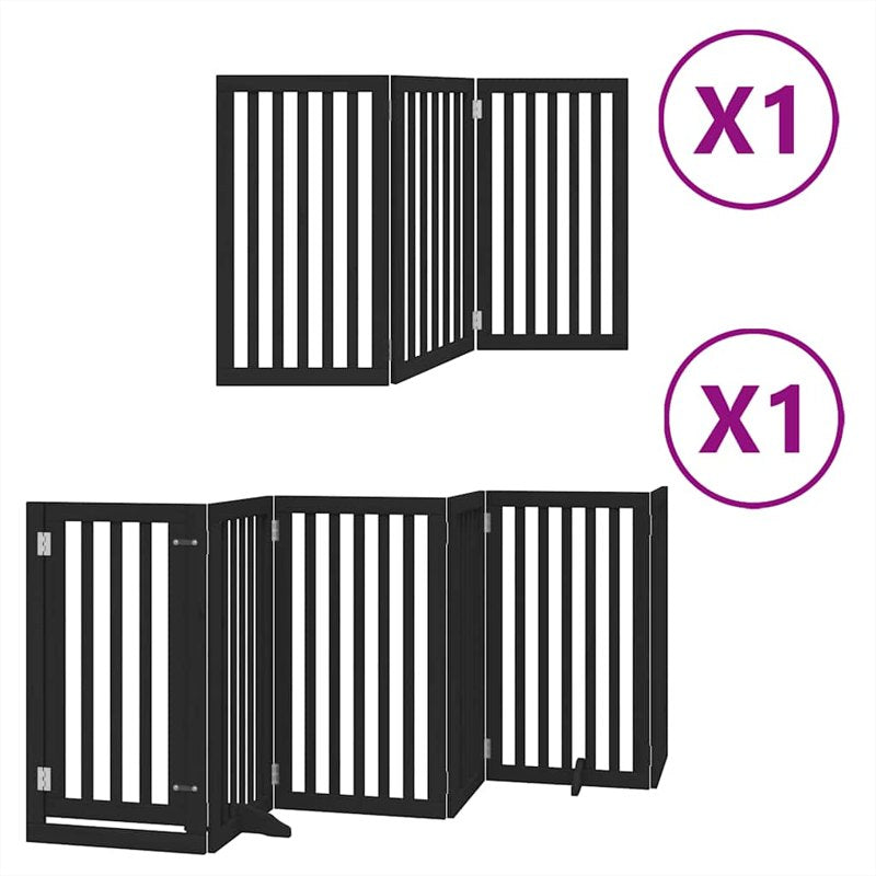 vidaXL Dog Gate with Door Foldable 9 Panels Black 450 cm Poplar Wood