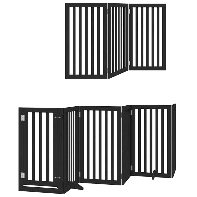 vidaXL Dog Gate with Door Foldable 9 Panels Black 450 cm Poplar Wood