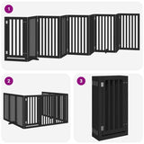 vidaXL Dog Gate with Door Foldable 9 Panels Black 450 cm Poplar Wood