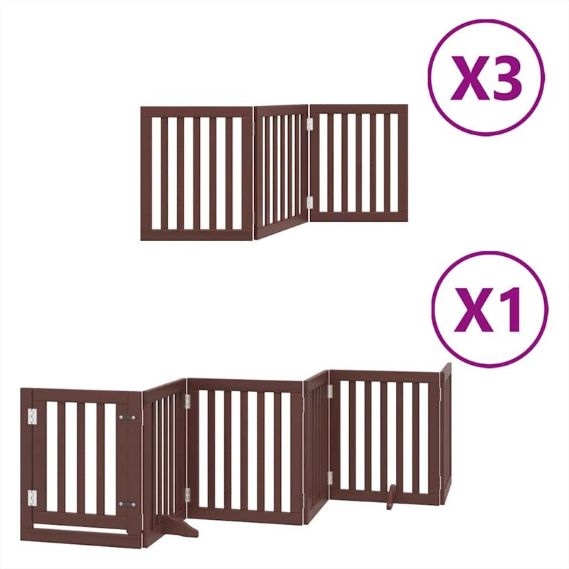 vidaXL Dog Gate with Door Foldable 15 Panels Brown 750 cm Poplar Wood