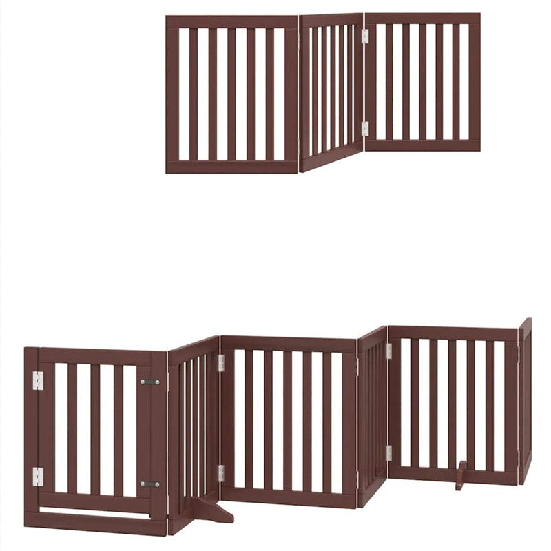 vidaXL Dog Gate with Door Foldable 15 Panels Brown 750 cm Poplar Wood