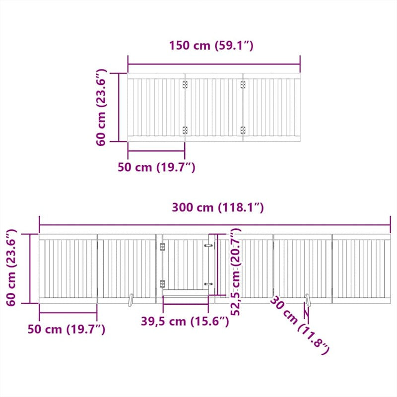 vidaXL Dog Gate with Door Foldable 15 Panels Brown 750 cm Poplar Wood