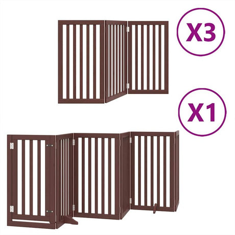 vidaXL Dog Gate with Door Foldable 15 Panels Brown 750 cm Poplar Wood