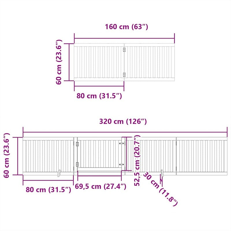 vidaXL Dog Gate with Door Foldable 10 Panels Brown 800 cm Poplar Wood