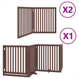 vidaXL Dog Gate with Door Foldable 8 Panels Brown 640 cm Poplar Wood