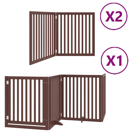 vidaXL Dog Gate with Door Foldable 8 Panels Brown 640 cm Poplar Wood