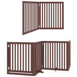 vidaXL Dog Gate with Door Foldable 8 Panels Brown 640 cm Poplar Wood