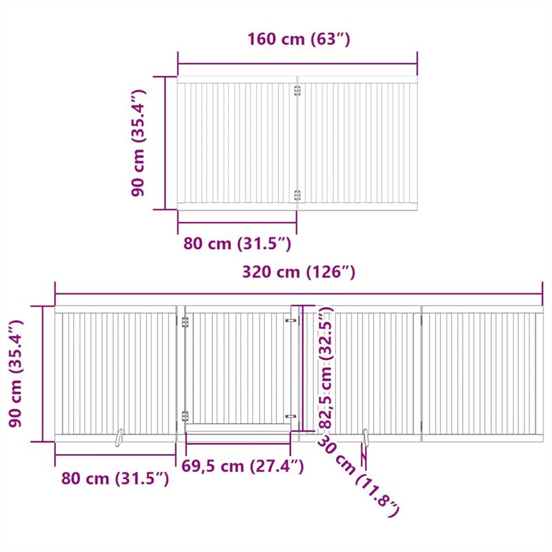 vidaXL Dog Gate with Door Foldable 8 Panels Brown 640 cm Poplar Wood