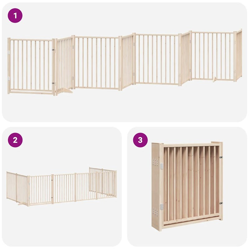 vidaXL Dog Gate with Door Foldable 8 Panels 640 cm Poplar Wood