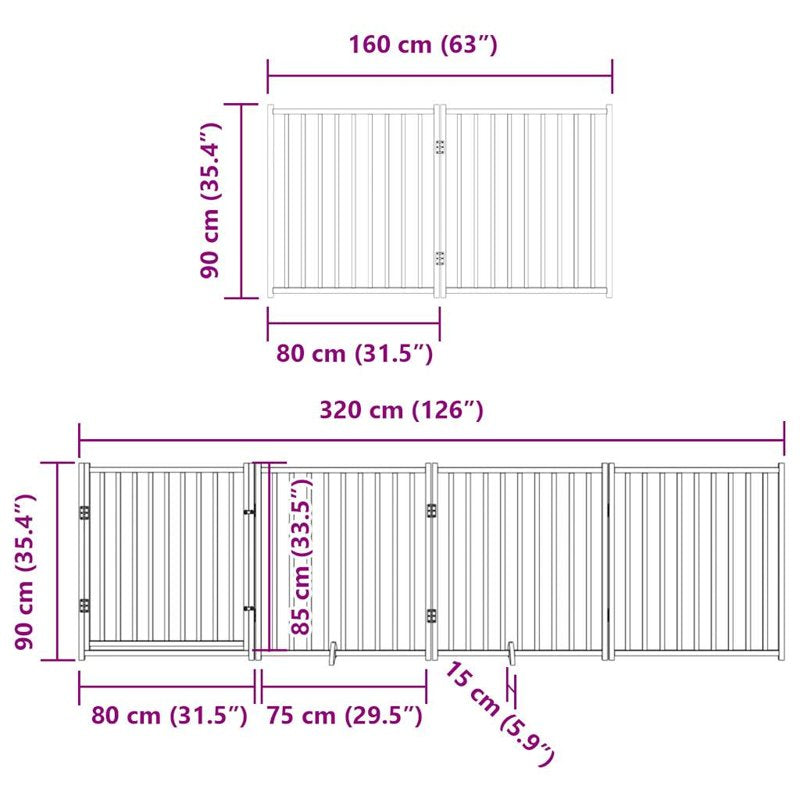 vidaXL Dog Gate with Door Foldable 8 Panels 640 cm Poplar Wood