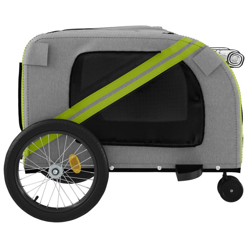 vidaXL Pet Bike Trailer Green and Grey Oxford Fabric and Iron