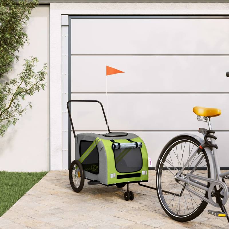 vidaXL Pet Bike Trailer Green and Grey Oxford Fabric and Iron