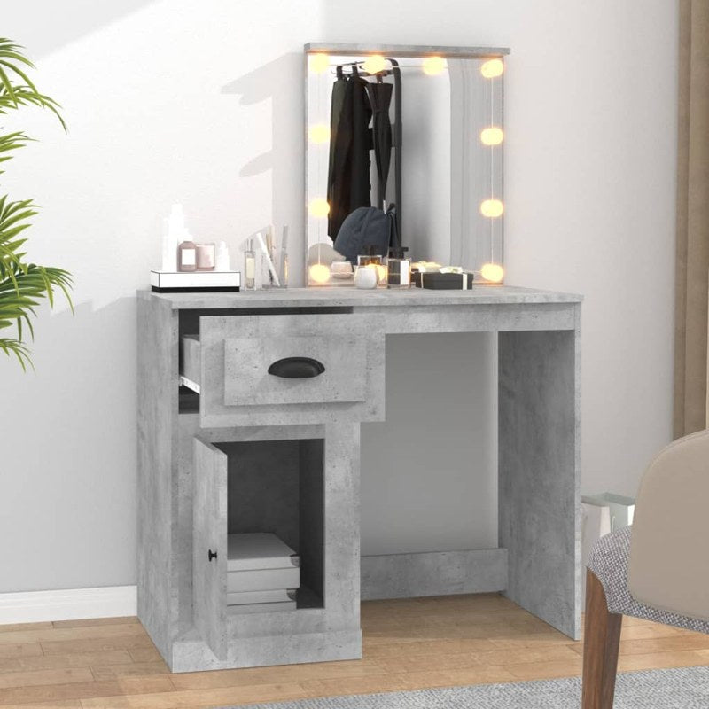 vidaXL Dressing Table with LED Concrete Grey 90x50x132.5 cm Engineered Wood