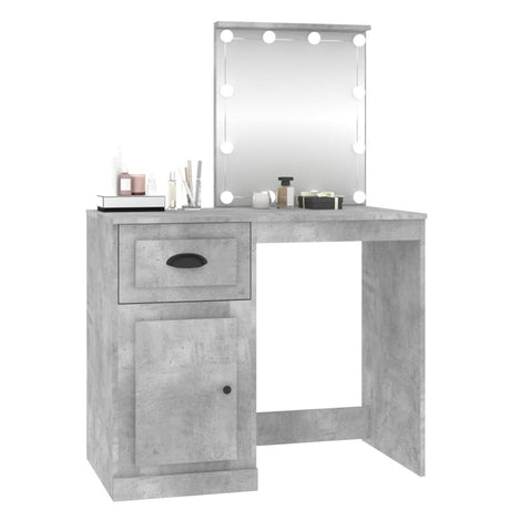 vidaXL Dressing Table with LED Concrete Grey 90x50x132.5 cm Engineered Wood