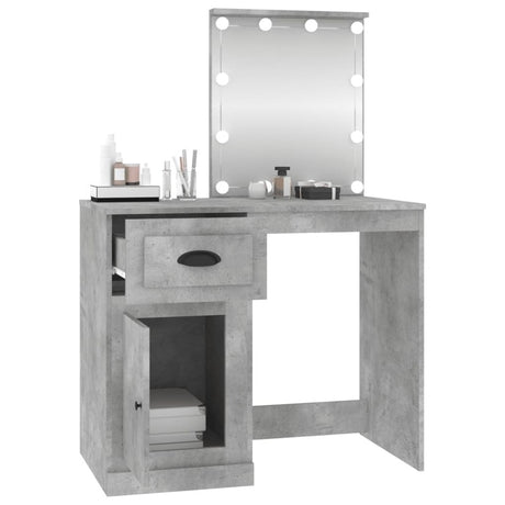 vidaXL Dressing Table with LED Concrete Grey 90x50x132.5 cm Engineered Wood