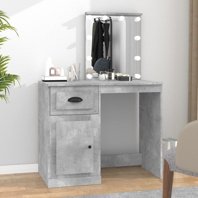 vidaXL Dressing Table with LED Concrete Grey 90x50x132.5 cm Engineered Wood