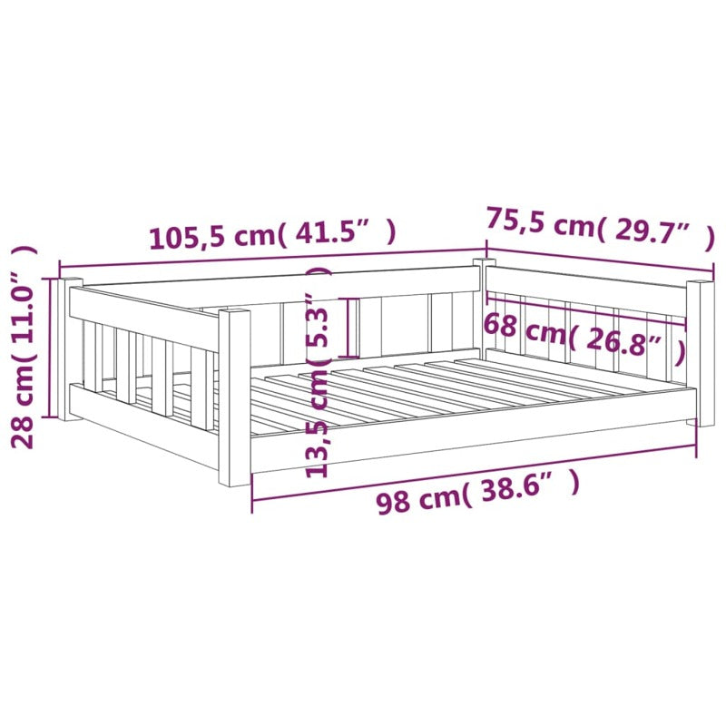 vidaXL Dog Bed 105.5x75.5x28 cm Solid Wood Pine