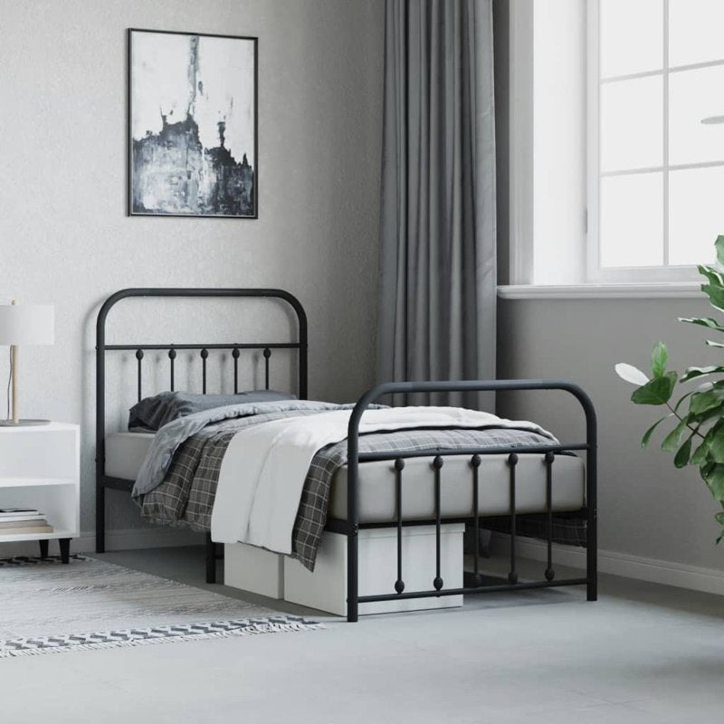 vidaXL Metal Bed Frame without Mattress with Footboard Black 90x200cm