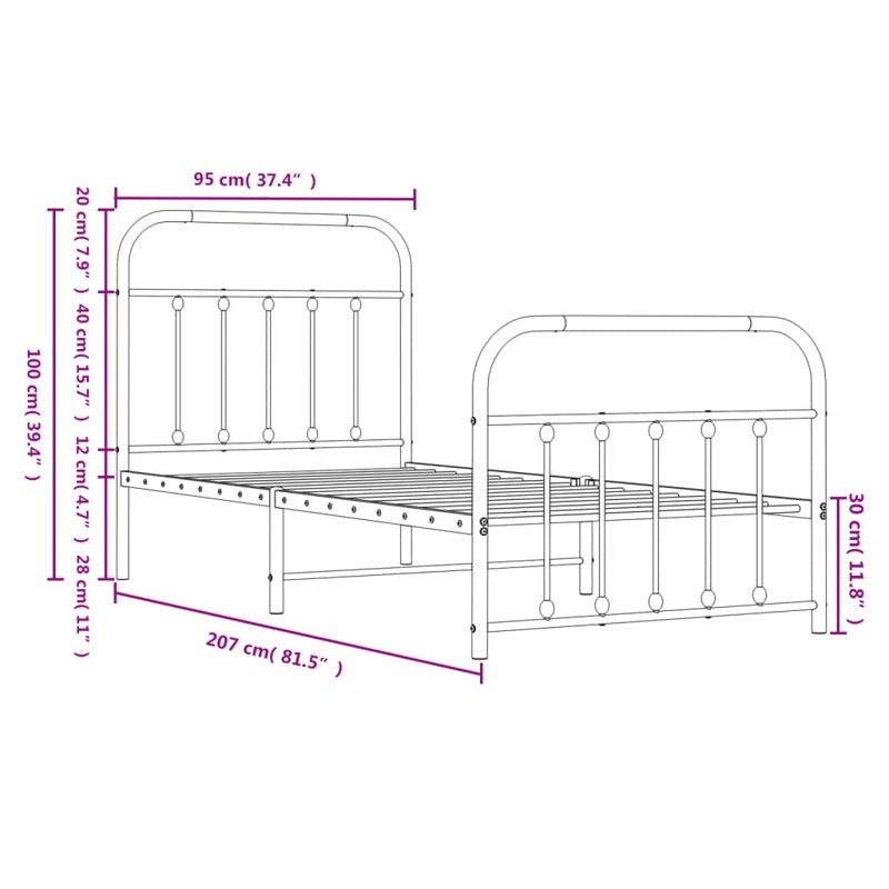 vidaXL Metal Bed Frame without Mattress with Footboard Black 90x200cm