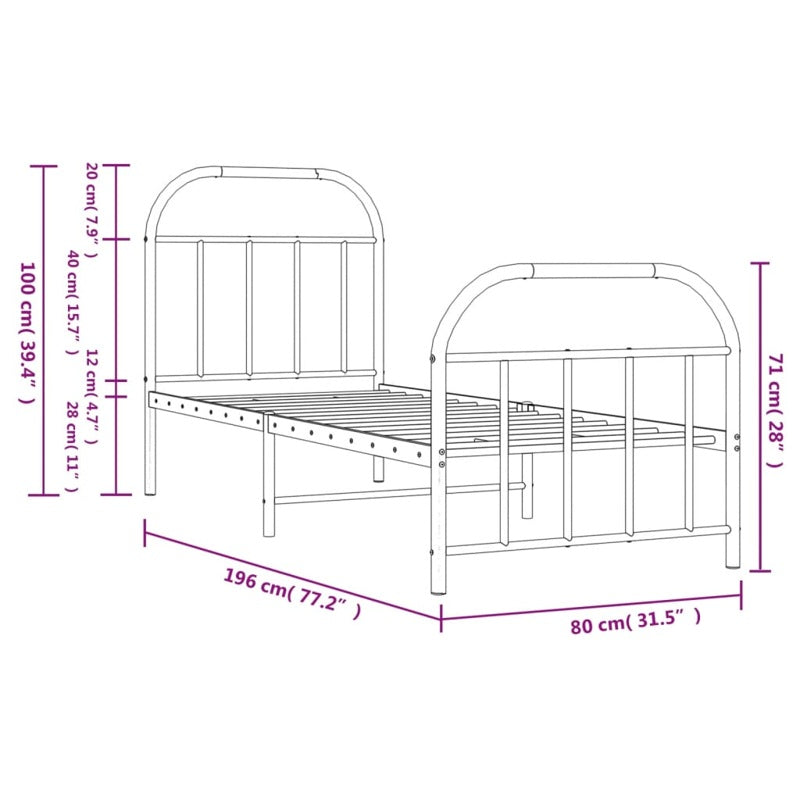 vidaXL Metal Bed Frame without Mattress with Footboard Black 75x190cm