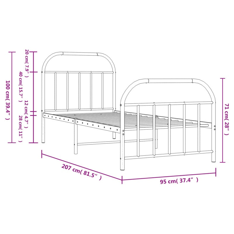 vidaXL Metal Bed Frame without Mattress with Footboard Black 90x200cm