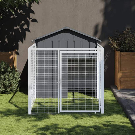 vidaXL Dog House with Run Anthracite 117x201x123 cm Galvanised Steel