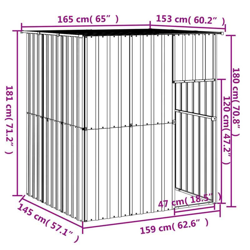 vidaXL Dog House with Roof Anthracite 165x153x181 cm Galvanised Steel