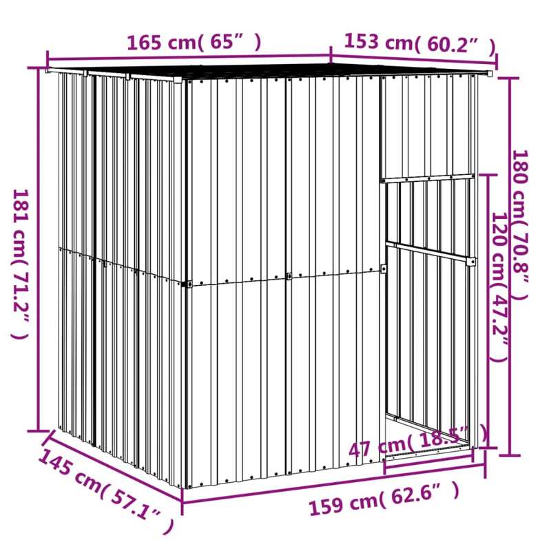 vidaXL Dog House with Roof Light Grey 165x153x181 cm Galvanised Steel