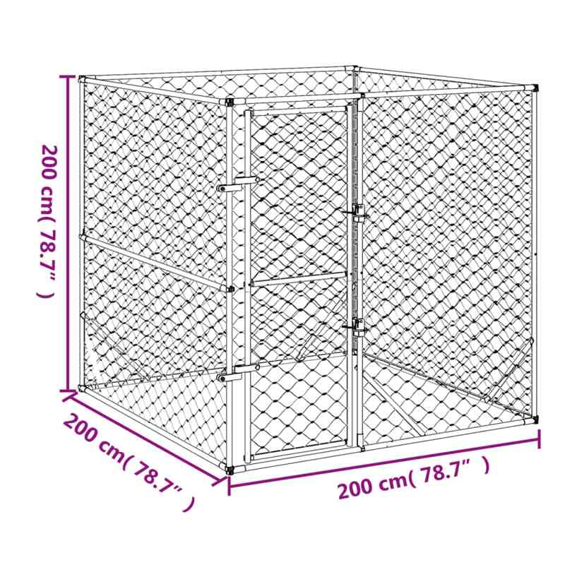 vidaXL Outdoor Dog Kennel Silver 2x2x2 m Galvanised Steel