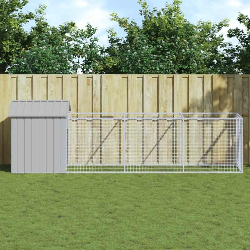 vidaXL Dog House with Roof Light Grey 117x405x123 cm Galvanised Steel