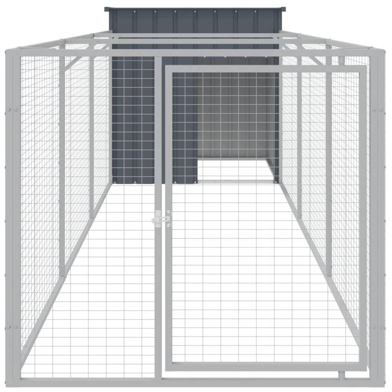 vidaXL Dog House with Run Anthracite 110x405x110 cm Galvanised Steel