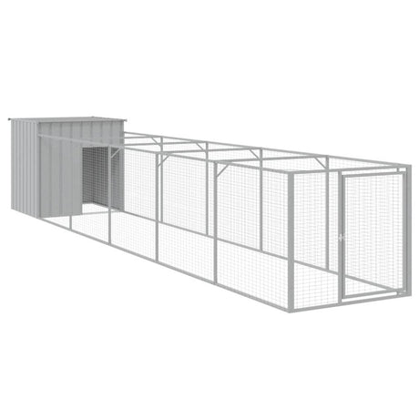 vidaXL Dog House with Run Light Grey 110x609x110 cm Galvanised Steel