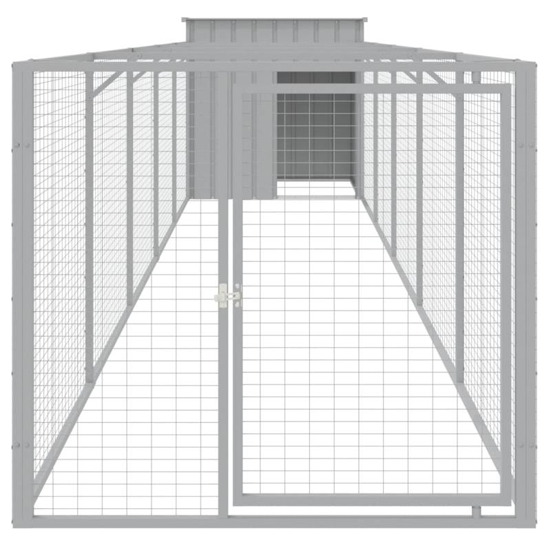 vidaXL Dog House with Run Light Grey 110x609x110 cm Galvanised Steel