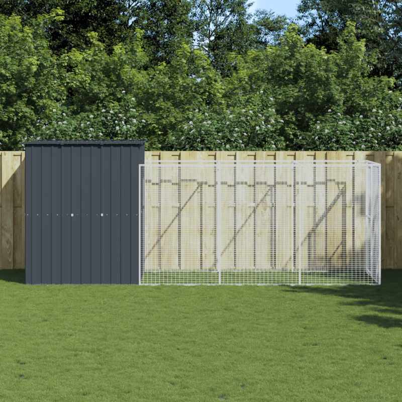 vidaXL Dog House with Run Anthracite 165x455x181 cm Galvanised Steel