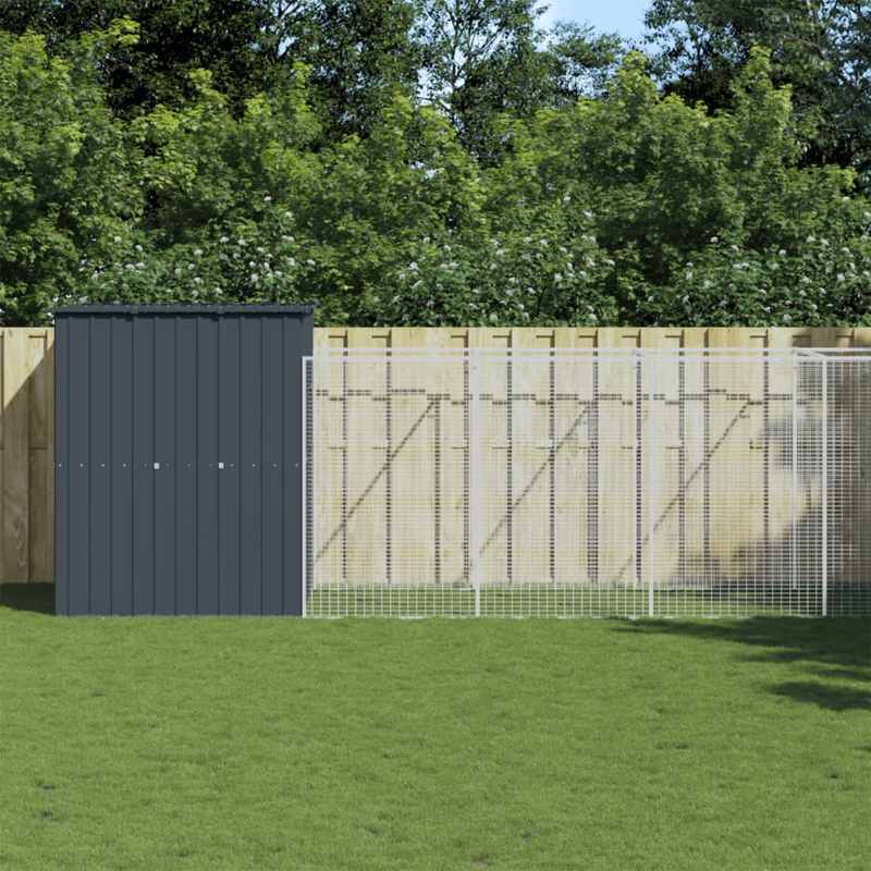 vidaXL Dog House with Run Anthracite 165x863x181 cm Galvanised Steel