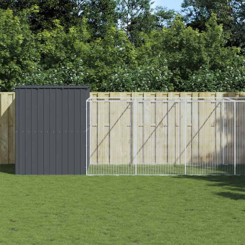 vidaXL Dog House with Run Anthracite 214x661x181 cm Galvanised Steel