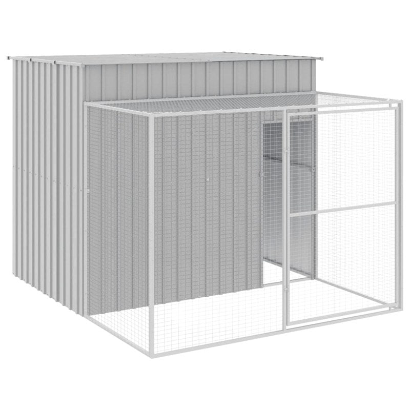 vidaXL Dog House with Run Light Grey 214x253x181 cm Galvanised Steel