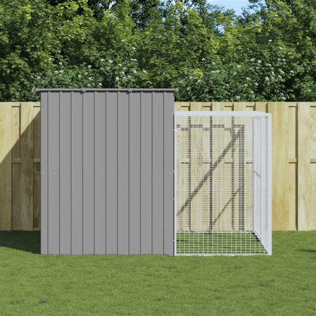 vidaXL Dog House with Run Light Grey 214x253x181 cm Galvanised Steel