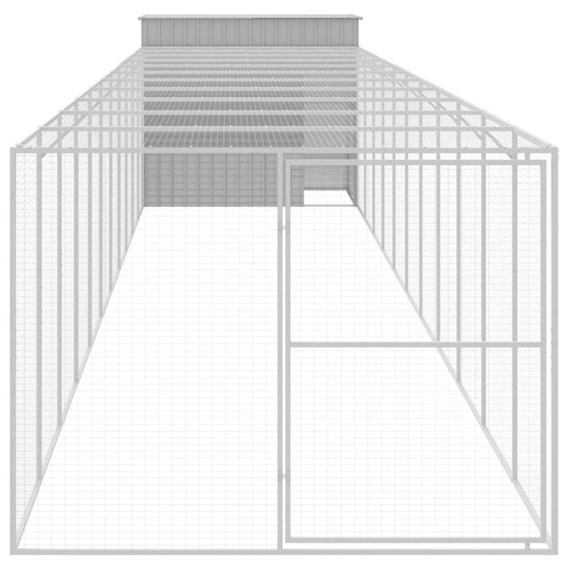 vidaXL Dog House with Run Light Grey 214x1273x181 cm Galvanised Steel