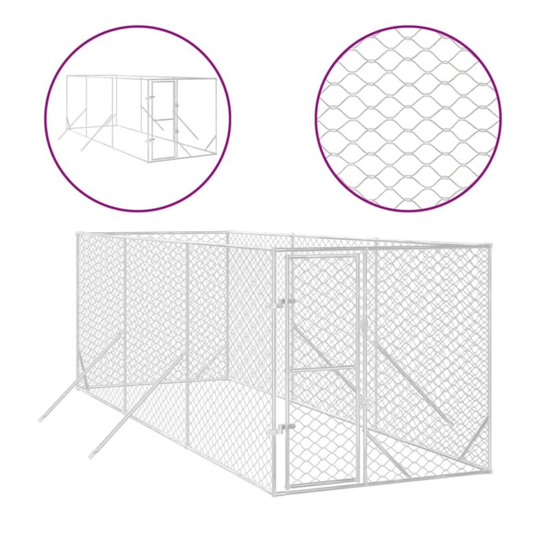 vidaXL Outdoor Dog Kennel Silver 2x6x2 m Galvanised Steel