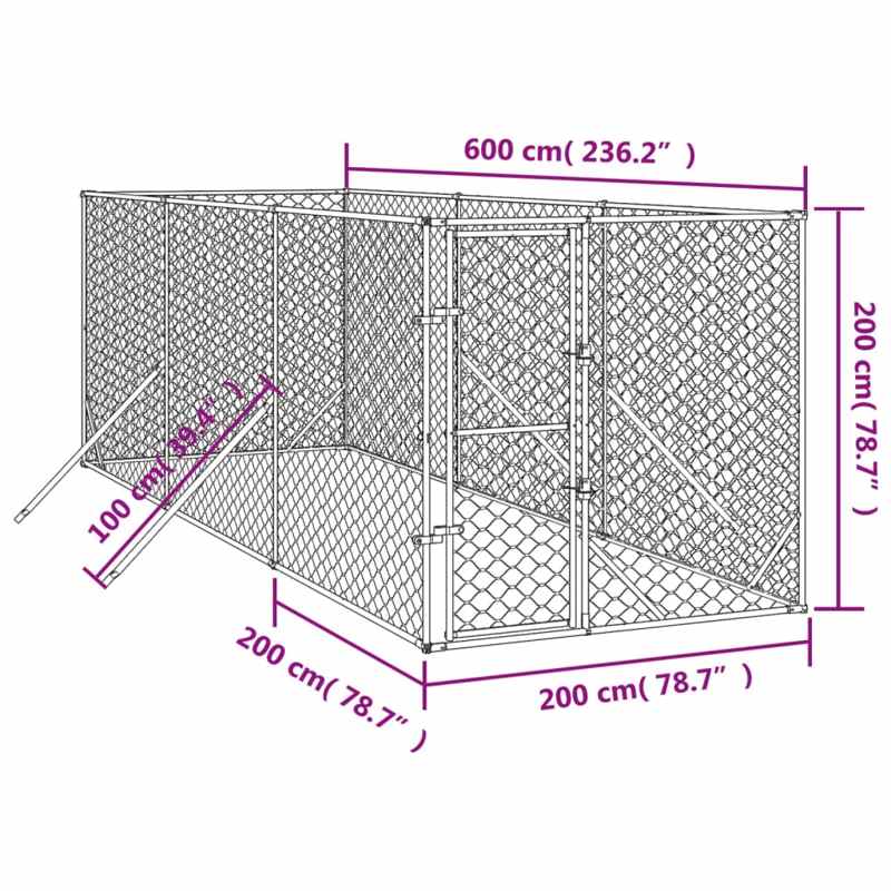 vidaXL Outdoor Dog Kennel Silver 2x6x2 m Galvanised Steel