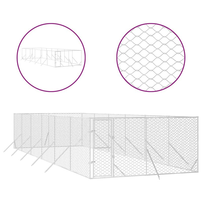 vidaXL Outdoor Dog Kennel Silver 4x12x2 m Galvanised Steel