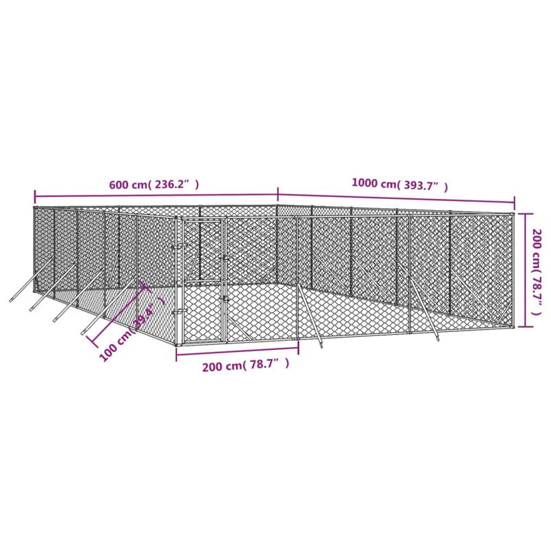 vidaXL Outdoor Dog Kennel Silver 6x10x2 m Galvanised Steel