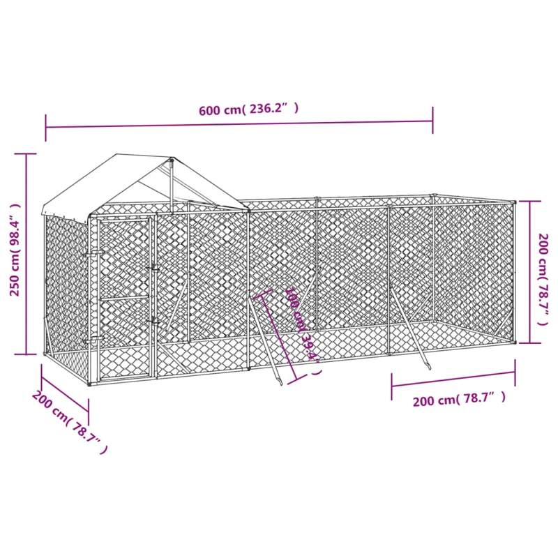 vidaXL Outdoor Dog Kennel with Roof Silver 6x2x2.5 m Galvanised Steel